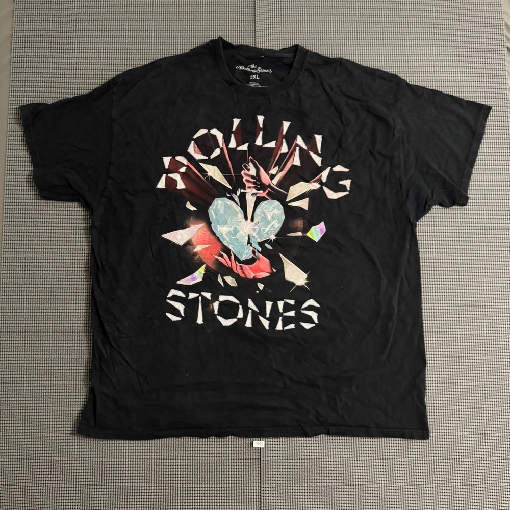 The Rolling Stones Black Graphic T-Shirt 2XL Shattered Diamond Heart Rock Band